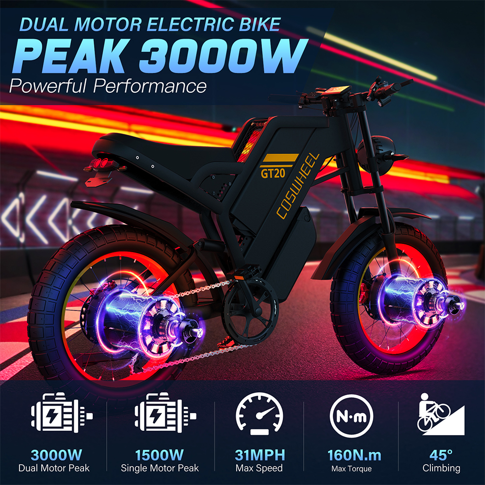 코스휠 성인용 전기 자전거 3000W 듀얼 모터 40A - Motorcycle Gear Online 리뷰 및 가격
